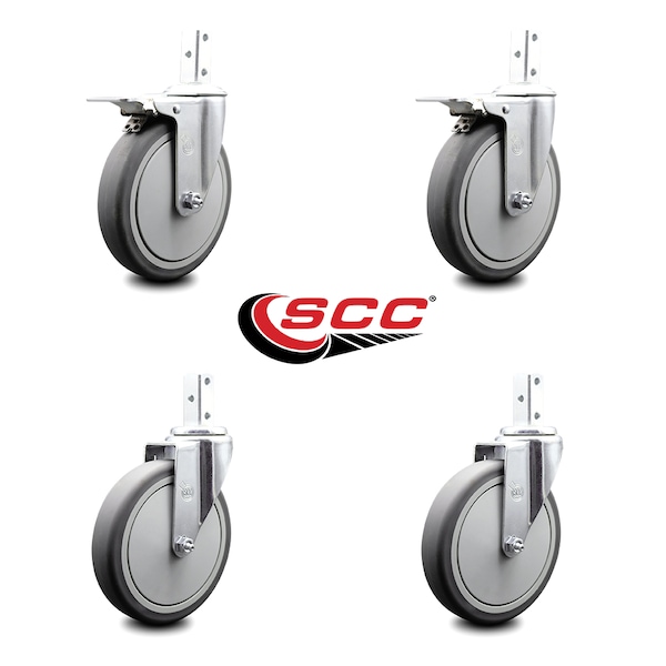 6 Inch Thermoplastic Rubber 3/4 Inch Square Stem Caster Total Lock Brakes, 2PK